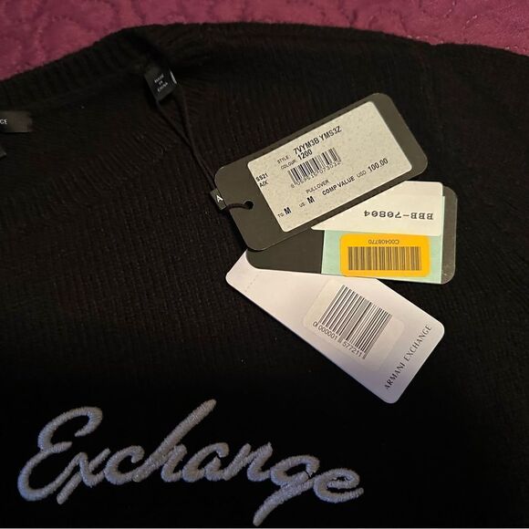 Armani Exchange Black Cursive Logo Knit Sweater In Black - Women's Size Medium - Picture 7 of 9
